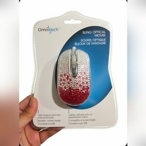 Omnitech Corded Bling Optical Pink Glitter Mouse, USB New in Sealed Wrap